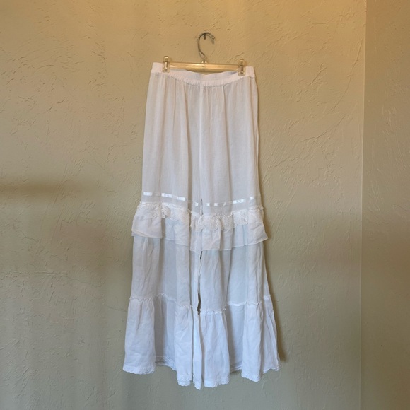 Free People Pants - Free People Cream Tiered Wide Leg Pants